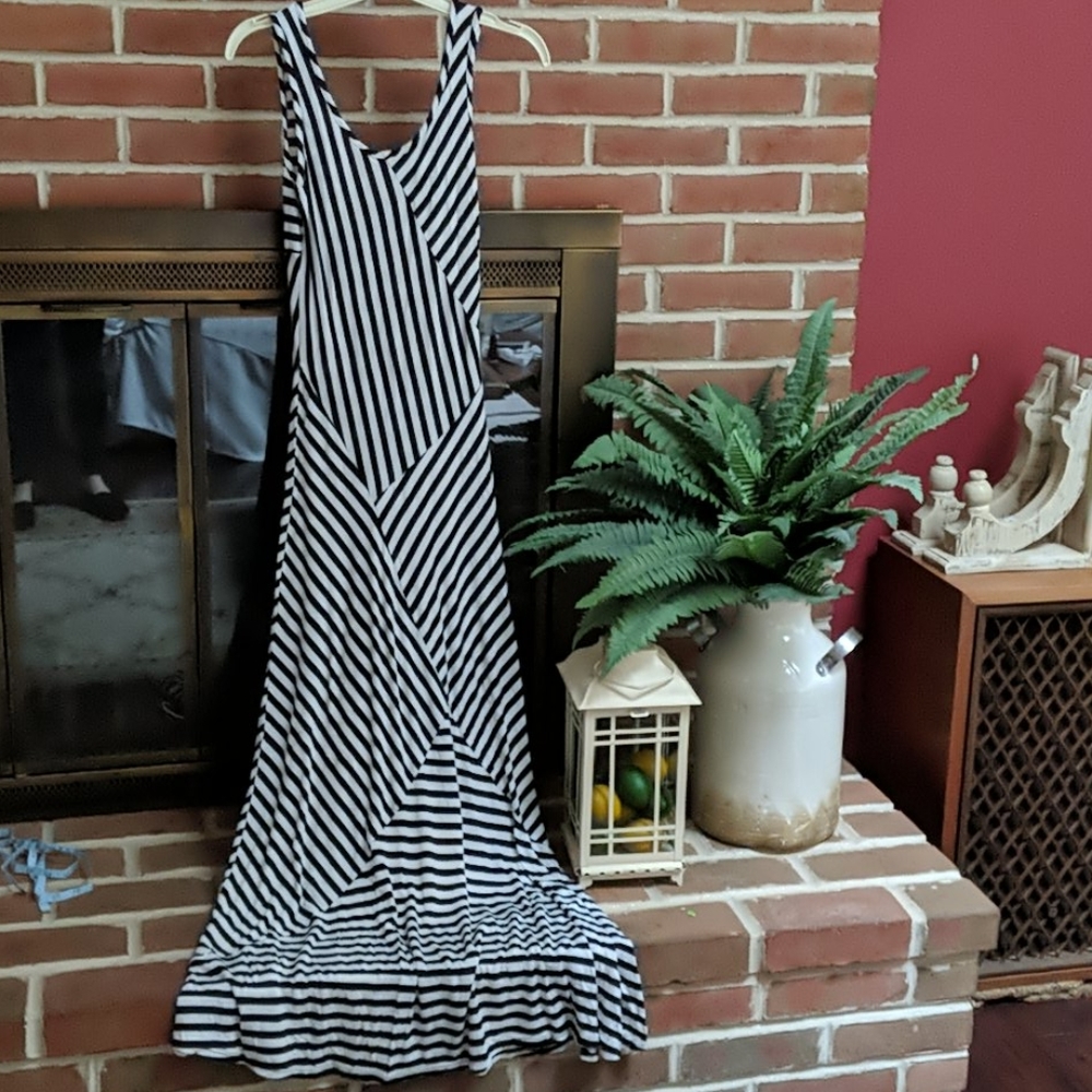 Monteau Black and White Striped Maxi Dress